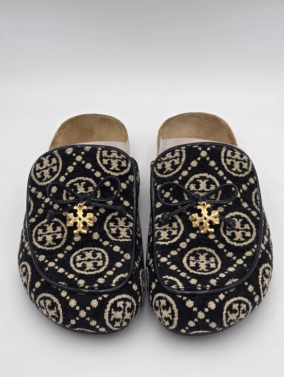 Tory Burch Shoes - Tory Burch T Monogram Jacquard Charm Mules in black.